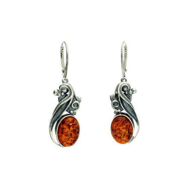 Silver oxidized earrings with amber K 1992