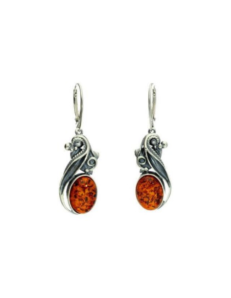 Silver oxidized earrings with amber K 1992