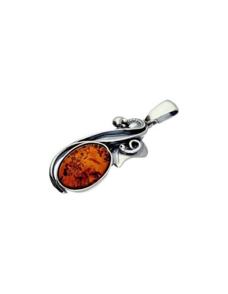 Silver oxidized pendant with amber W 1992 cognac