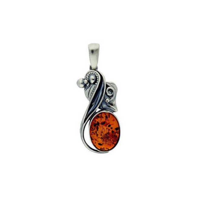 Silver oxidized pendant with amber W 1992 cognac