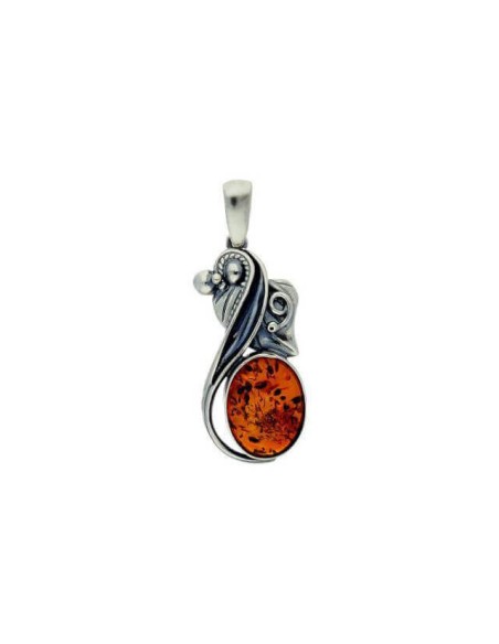 Silver oxidized pendant with amber W 1992 cognac