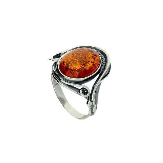 Srebrny oksydowany pierścionek z bursztynem PK 1992 koniak|Polcaratdesign.pl Biżuteria