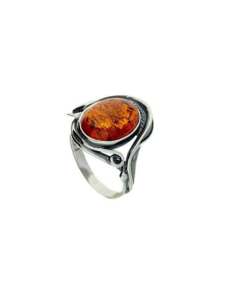 Srebrny oksydowany pierścionek z bursztynem PK 1992 koniak|Polcaratdesign.pl Biżuteria