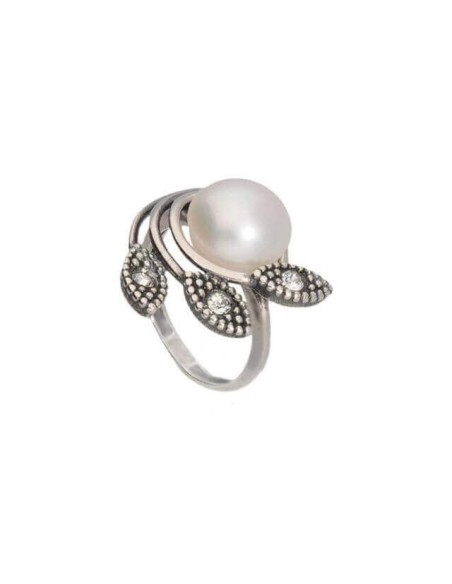 Silver ring with pearl and Swarovski crystals PK 1906