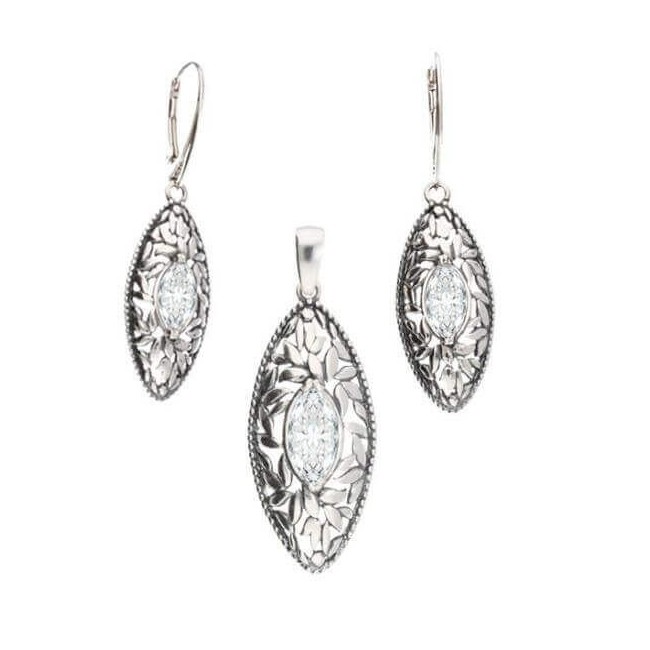 Oxidized silver earrings with white zircon K 1937