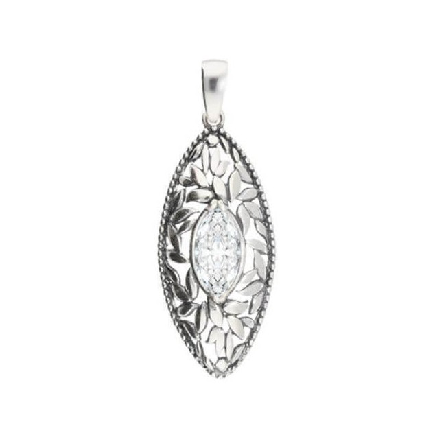 Oxidized silver pendant with white zircon W 1937