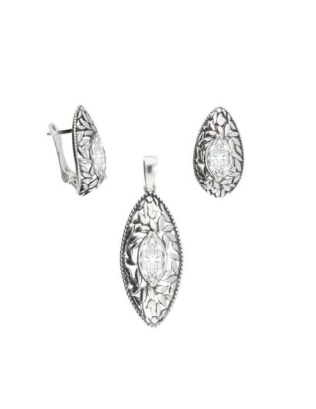 Oxidized silver pendant with white zircon W 1937