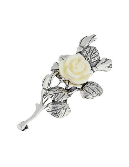 Broszka srebrna Biała Róża B 74|Polcaratdesign.pl Biżuteria