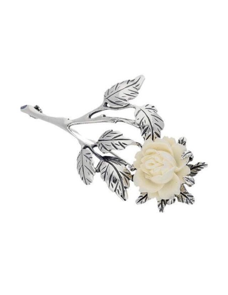 Silver Brooch White Rose B 75