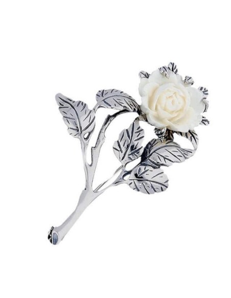 Silver Brooch White Rose B 75