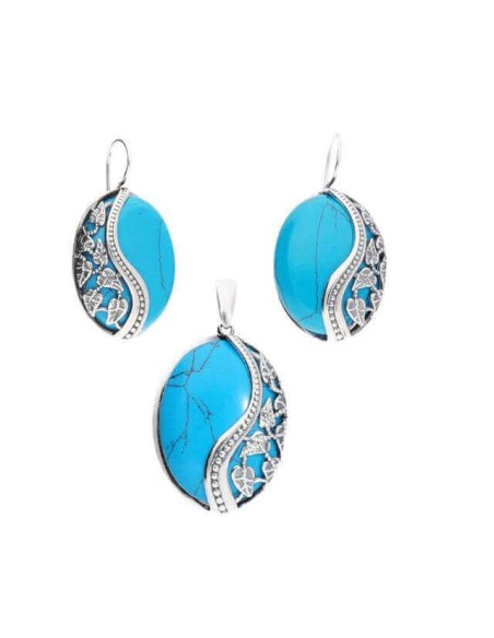 Silver oxidized pendant with turquoise W 1716 Turquoise