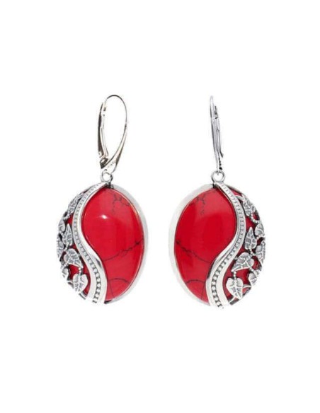Silver oxidized earrings with corals K 1716 coral