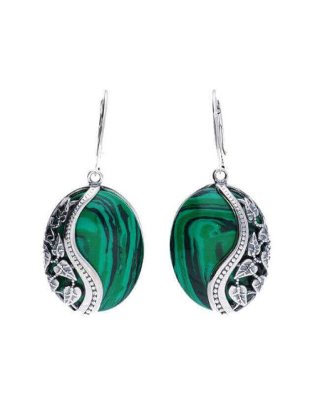 Kolczyki z malachitem oksydowane srebro K 1716 malachit
