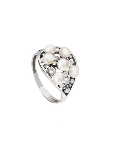 Silver ring with pearls and Swarovski crystals PK 1959