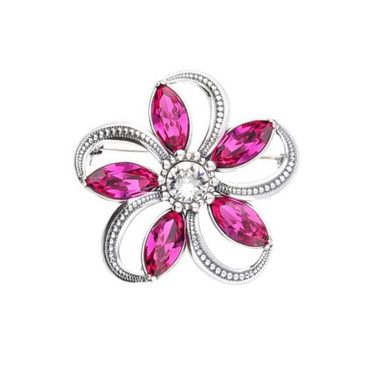 Srebrna broszka z kryształami Swarovski B 1898 Fuchsia