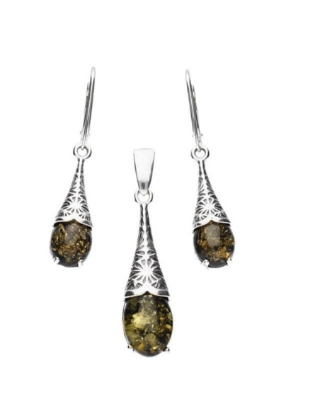 Silver set with green amber KPL 1970 amber