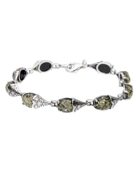Silver bracelet with green amber L 1970 amber