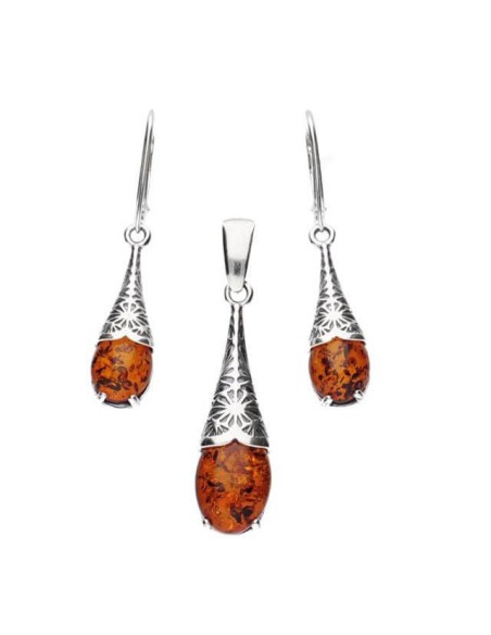 Silver set with cognac amber KPL 1970 amber