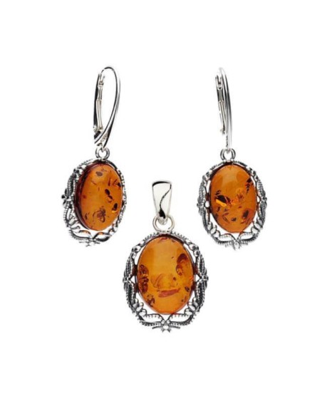 Silver set with cognac amber KPL 1978 amber