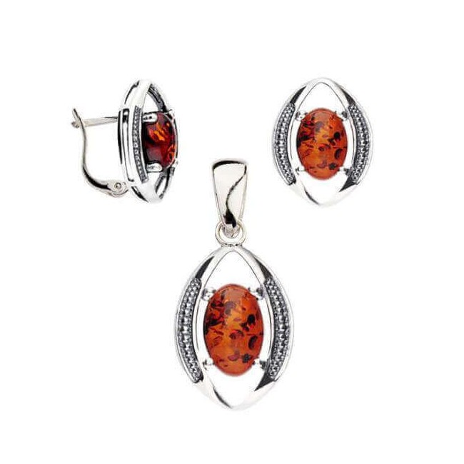 Silver earrings with cognac amber K3 2031 amber