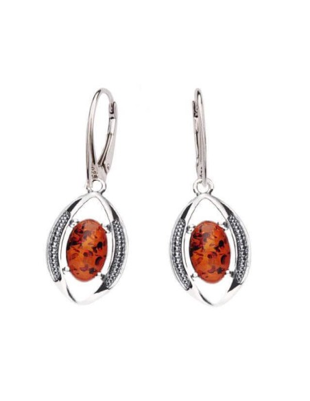 Silver earrings with cognac amber K 2031 amber