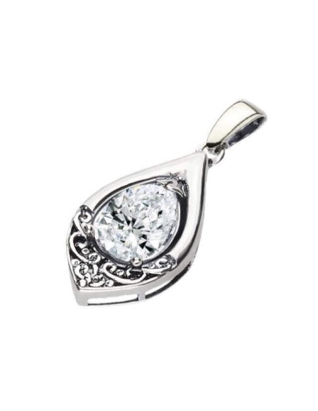 Silver oxidized pendant with white zircon W 2030 white