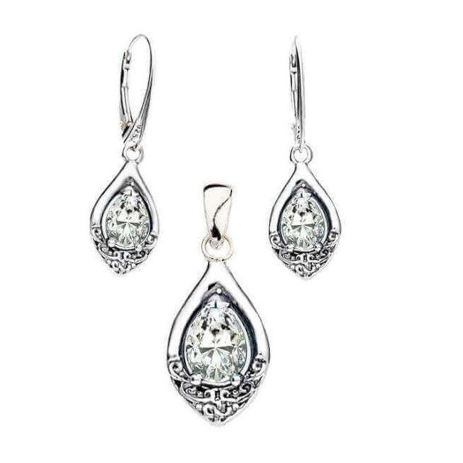 Silver oxidized earrings with white zircon K 2030 white