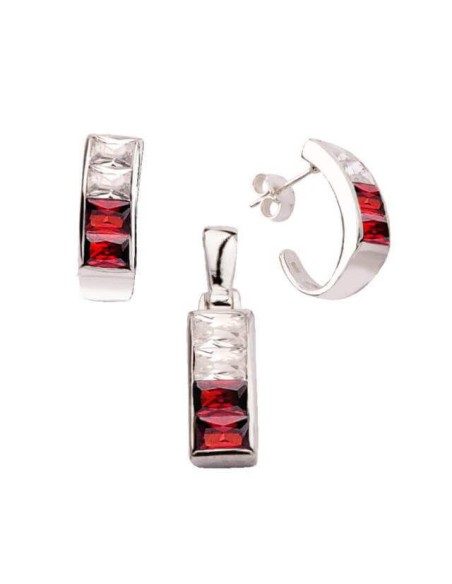 Silver set (earrings + pendant) zircons KPL 673 White and red