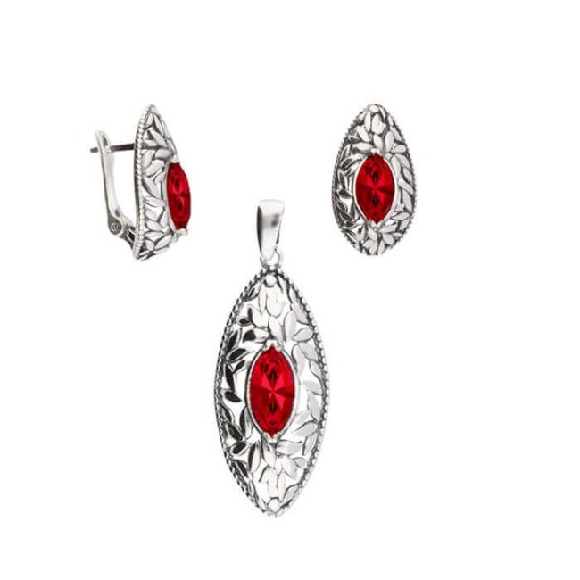 Silver oxidized earrings Swarovski Crystal K3 1937