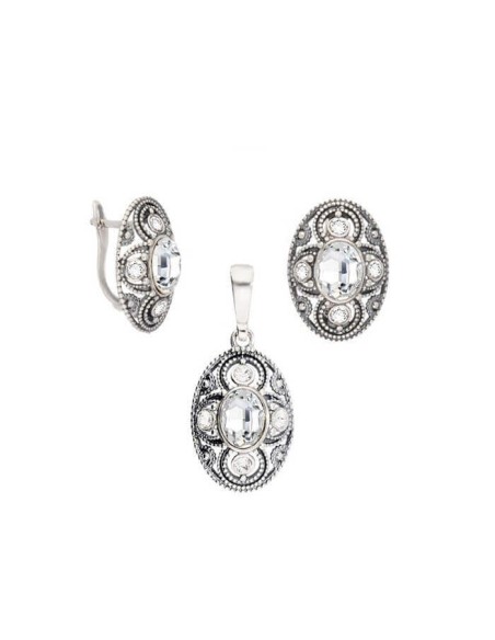 Kolczyki srebrne oksydowane Swarovski K3 1822|Polcaratdesign.pl Biżuteria