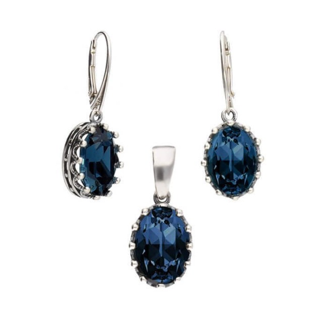 Kolczyki srebrne oksydowane z kryształami K 2005|Polcaratdesign.pl Biżuteria