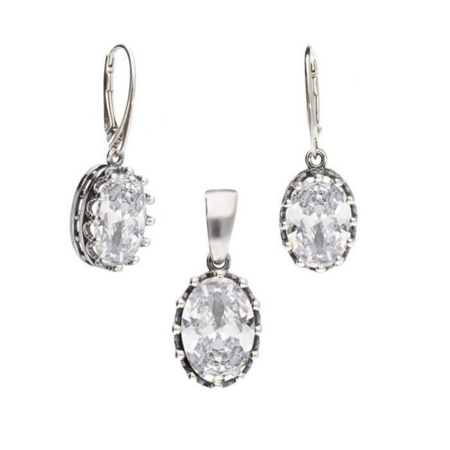 Oxidized silver earrings with zircon K 2005