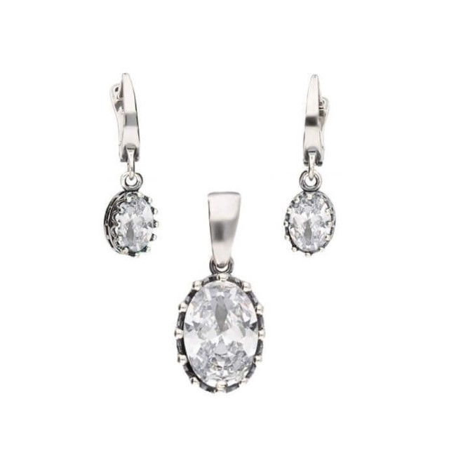 Silver oxidized earrings with cubic zirconia K2 2005