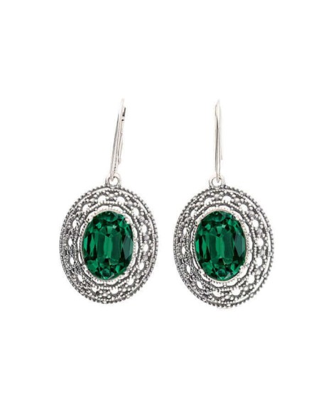 Kolczyki srebrne oksydowane z kryształami K 1777|Polcaratdesign.pl Biżuteria