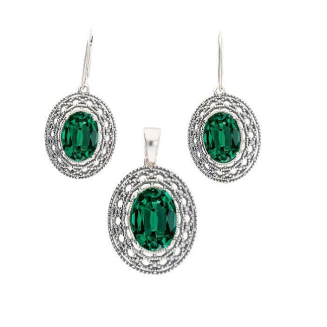 K 1777 oxidized silver earrings with crystals