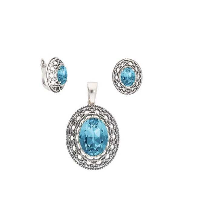 K3 1777 oxidized silver earrings with crystals