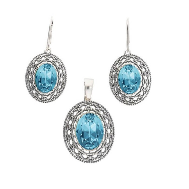 Srebrny oksydowany wisiorek z kryształem W 1777|Polcaratdesign.pl Biżuteria