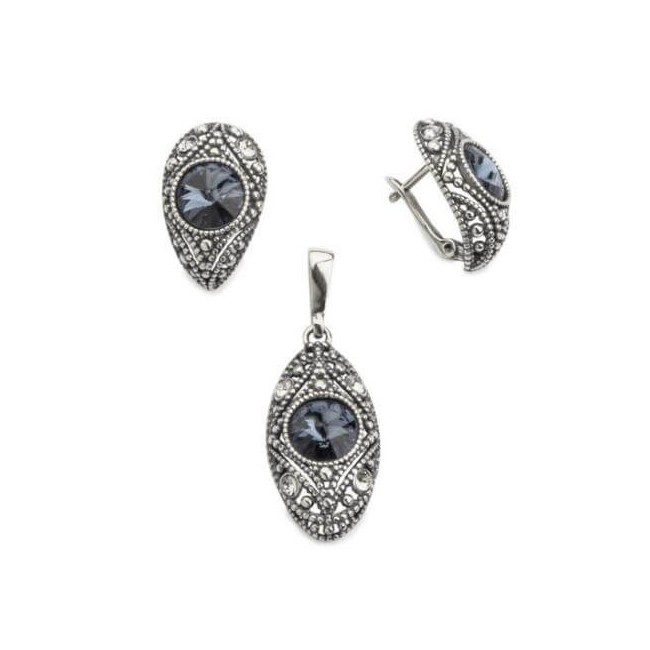 Swarovski Crystal K3 1828 oxidized silver earrings