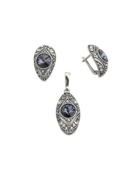 Kolczyki srebrne oksydowane Swarovski Crystal K3 1828|Polcaratdesign.pl Biżuteria