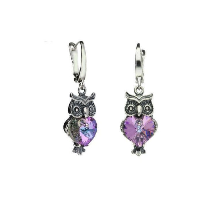 Silver earrings OWLS OWL Crystal k2 1702