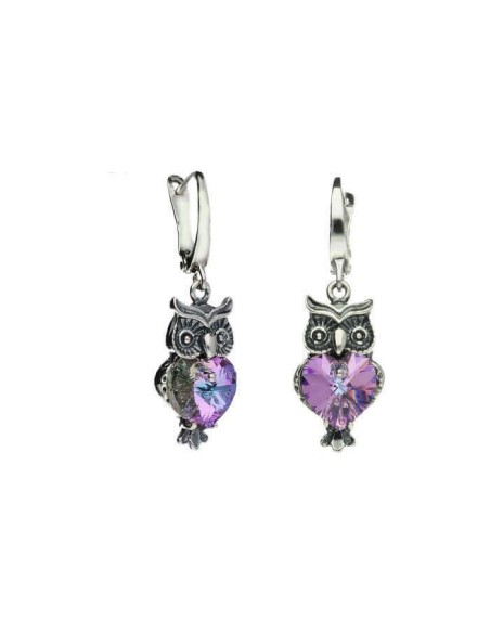 Silver earrings OWLS OWL Crystal k2 1702