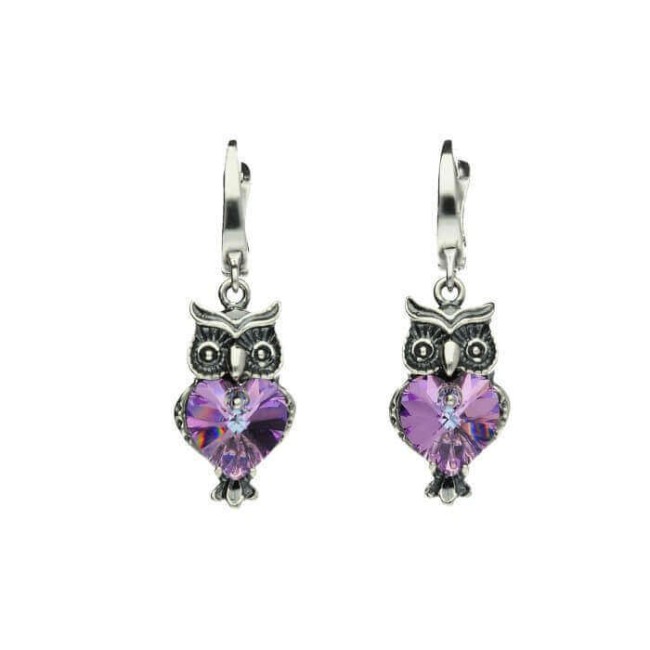 Silver earrings OWLS OWL Crystal k2 1702