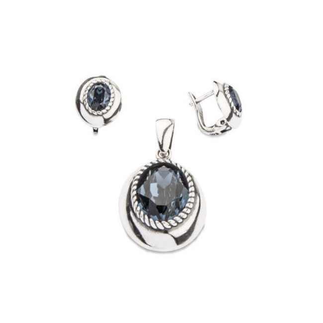 K3 1813 oxidized silver crystal earrings