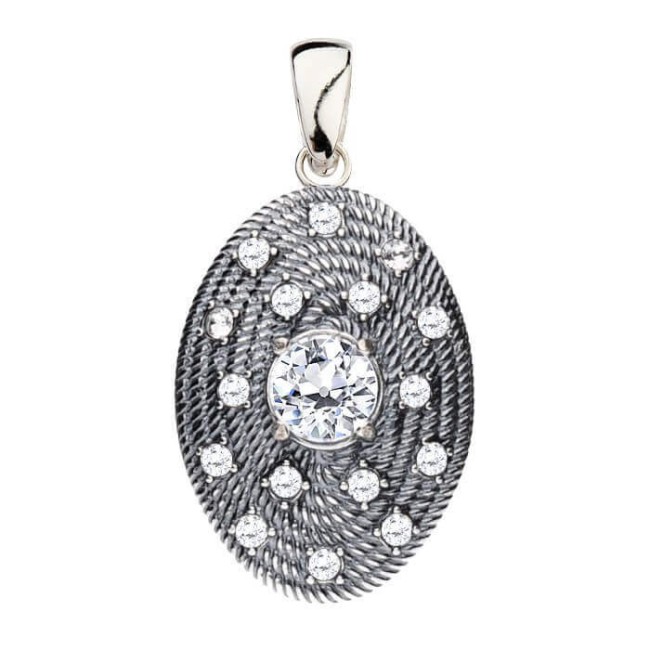 Silver oxidized pendant with Swarovski crystal W 1996