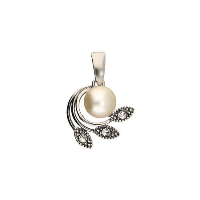 Silver oxidized pendant with pearl and Swarovski crystals W 1906
