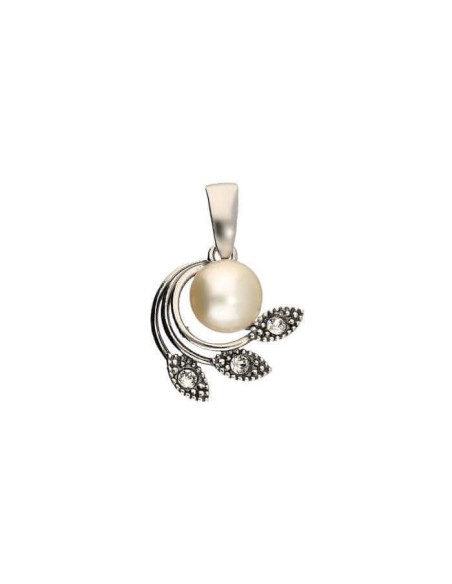 Srebrny oksydowany wisiorek z perłą i kryształami Swarovski W 1906|Polcaratdesign.pl Biżuteria