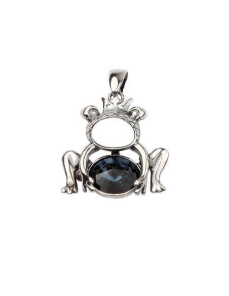 Silver oxidized pendant FROG Swarovski W 1173 Polcarat Design