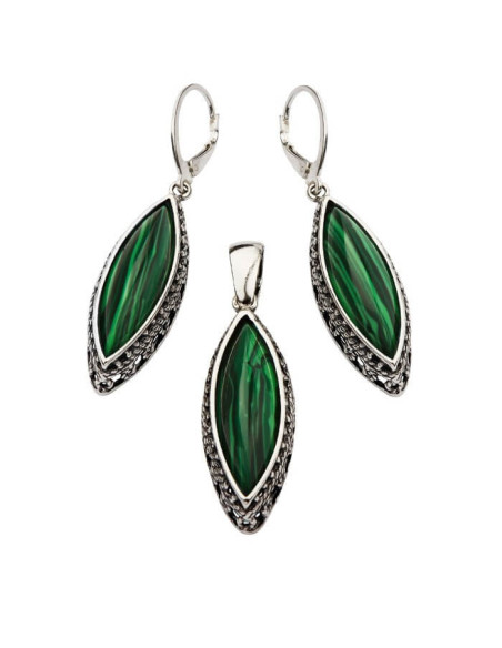 Silver set with malachites KPL 1545 Malachite