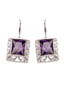 Silver earrings with zircons K 1517 Purple