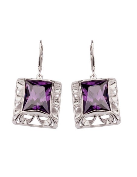 Silver earrings with zircons K 1517 Purple